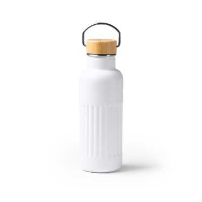 Botella Roly Nobuk Acero Inox Tapa Bambú 500ml Blanca