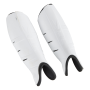Espinilleras para hockey TK, modelo TK2 blancas. Imagen de ambas ladeadas de frente.